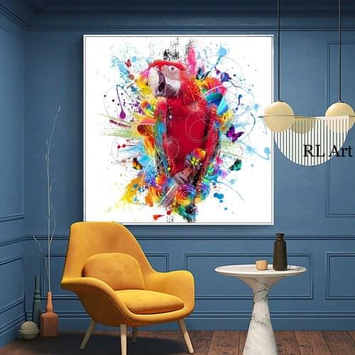 Posters and Prints on the Wall Canvas Art Animal Painting Modern Graffiti Art Beautiful Colorful Parrot Picture for Living Room