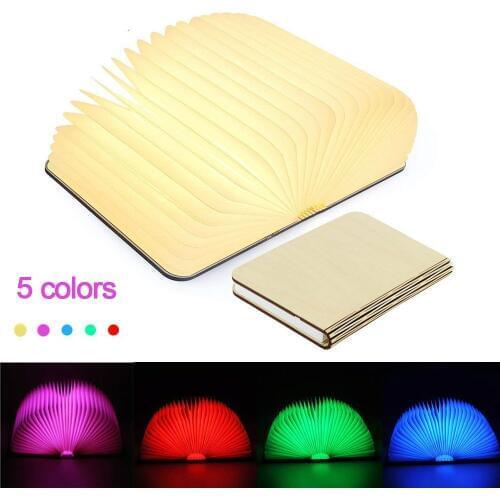 RGB LED portable wooden book light 5 color creative night light 5V USB charging magnetic folding table lamp home decoration