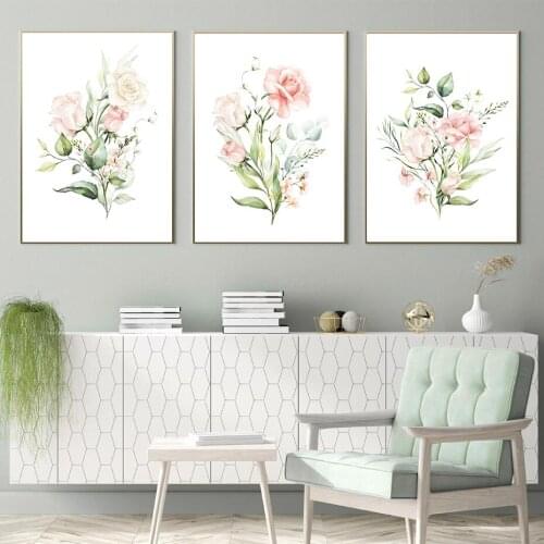 Watercolour Floral Poster Flower Green Leaf Wall Art Canvas Paintings Scandinavian Style Prints Living Room Interior Decoration