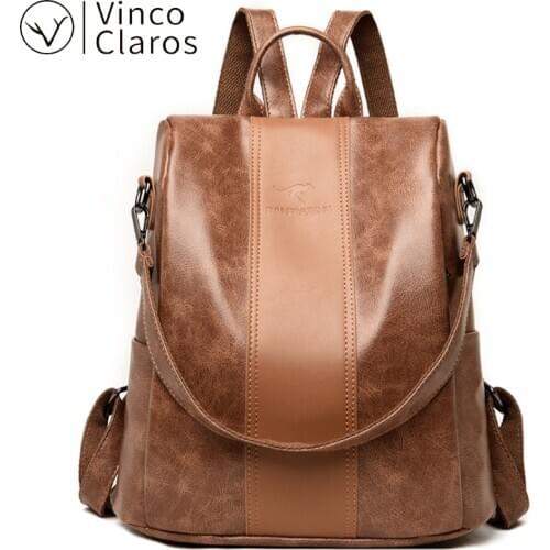 Luxury Anti-theft Leather Backpack Women Vintage Waterproof Back Pack Travel Large Capacity Sac A Main Mochila Brand Purse Bags