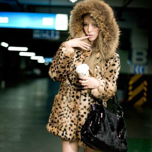 Savabien 2019 Winter Furry Hooded Leopard Faux Fur Coat Vintage Long Sleeve Harajuku Fake Fur Jacket Parka Festival Streetwear
