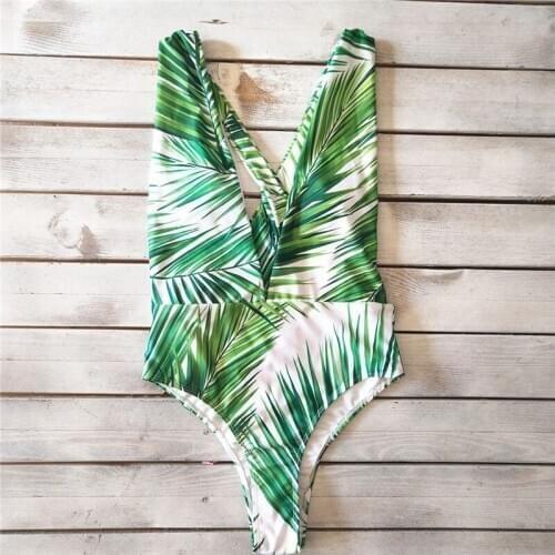Leaf print Sexy bikini 2020 Summer Push up swimwear women bodysuits one-piece swimsuit female monokini Deep v-neck bathers new