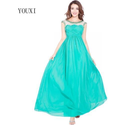 Chiffon Sexy Sparkly Long Prom Dresses Scoop Sheer Back 2019 Crystal Beaded Formal Evening Party Gowns