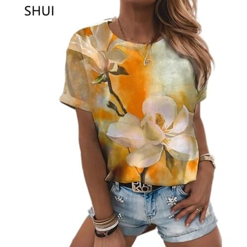 SUPERNATURAL Womens Short-Sleeved T-Shirt Flower 3D Printing Short-Sleeved Summer Fashion Loose Soft Round Neck Top Ladies TEES