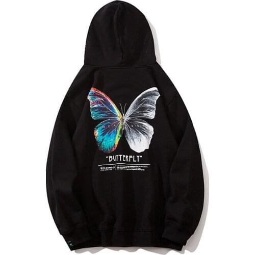 Mens Sweatshirts Spring and Winter New Fashion Clothes Hip-Hop Street Loose Sweatshirts Butterfly Print Pullover Hoodies Men