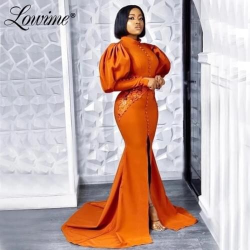African Mermaid Evening Dresses Orange Plus Size Open Back Evening Gowns For Middle East Women Celebrity Party Dress 2021 Custom
