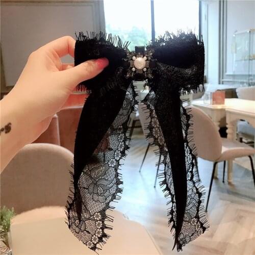 Korean New Lace Big Bowties Brooch Cloth Art Collar Pin Necktie Long Needle Dresses Suit Brooches for Women Accessories Gifts