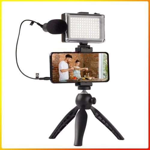 Vlogging Kit Phone Video Kit Phone Tripod Phone Mount LED Light and Cellphone Shotgun Microphone Recording for YouTube Vlog