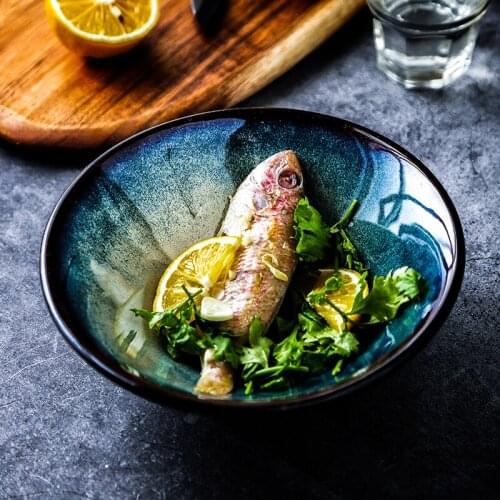 Japanese noodle bowl kiln household ramen bowl underglaze color tableware salad soup bowl large instant bowl set