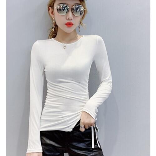 Gkfnmt 2020 Long Sleeve T shirt Women Tshirt Cotton Korean Style White Black O-Neck T-shirt Women Clothes Tee Shirt Femme Spring