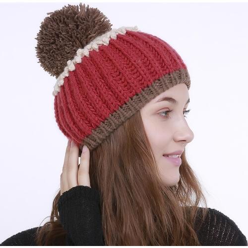 Lady Hand Made Knitting Hat Girls Weave Knitted Sweater Warm Hat Multicolor Splicing Cachmere Caps Stripe Knit Wool Hat B-8444
