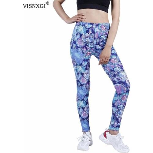 VISNXGI Women Push Up Leggings Sexy High Waist Spandex Workout Casual Fitness Female Flower Printed Pattern Bottom Plus Size
