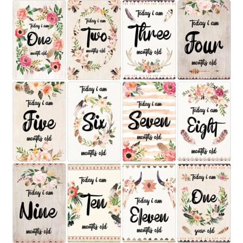 12 Sheet Baby Milestone Cards Newborn Monthly Memorial Growth Record Photo Cards Photo Sharing Cards Infant Baby Photo Landmark