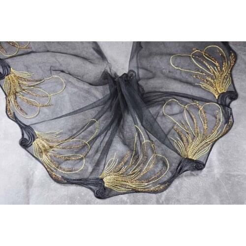 15Meters Black Mesh Lace Trim Ribbon Golden Thread Fabrics Bra Underwear Laces Garters Sewing Materials 24cm