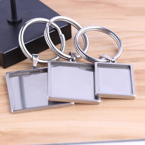 2pcs stainless steel cabochon keychain base setting trays diy metal key chain keyring making accessories