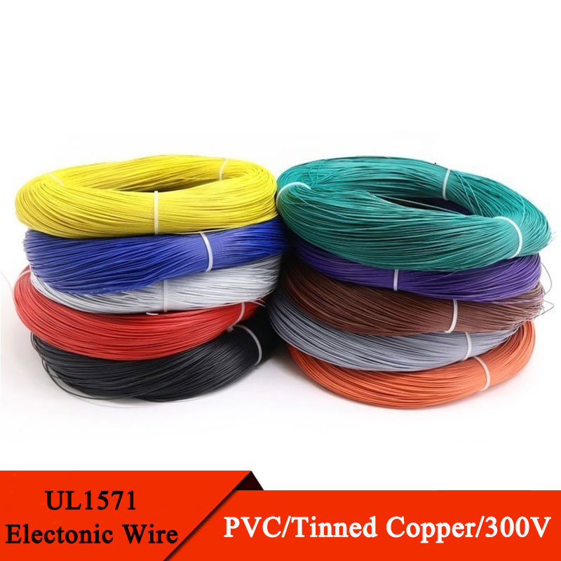5M UL1571 26AWG PVC Electronic Wire OD 1mm Flexible Cable Insulated Tin-plated Copper Environmental LED Line DIY Cord Colorful
