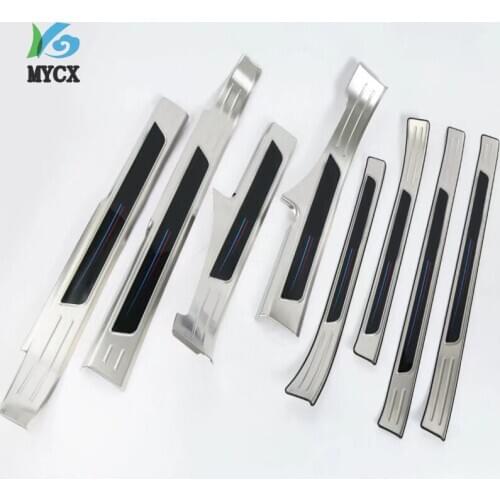 8PCS For Volkswagen Tiguan L 2018 2019 door car stickers door bright door sill car accessories Car welcome pedal stainless steel