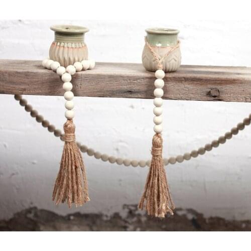 Modern Style Wood Bead String Hemp Rope Tassel Home Decoration Wall Decoration Room Decoration Accessories