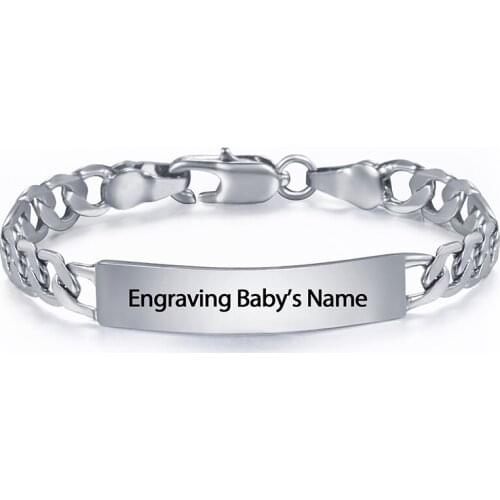 Stainless Steel Baby Name Bracelet Girl Boy Smooth Bracelet Figaro Link ID Bangle Birthday Gift DGBM100