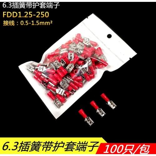 FDD1.25-250 insulating Female Insulated Electrical Crimp Terminal Connectors Cable Wire Connector 100PCS/Pack FDD1-250 FDD
