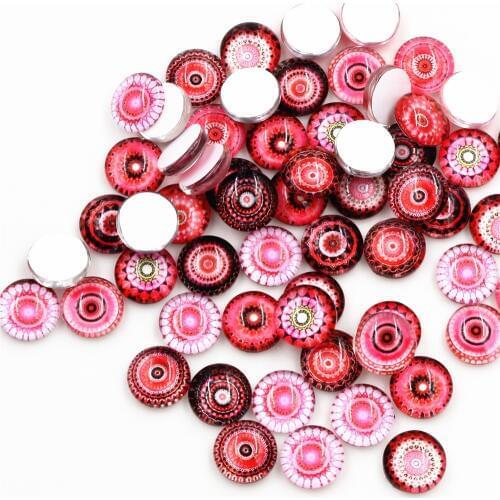 Hot Sale 50pcs 8mm-25mm Red Mixed Handmade Glass Cabochons Pattern Domed Jewelry Accessories Supplies