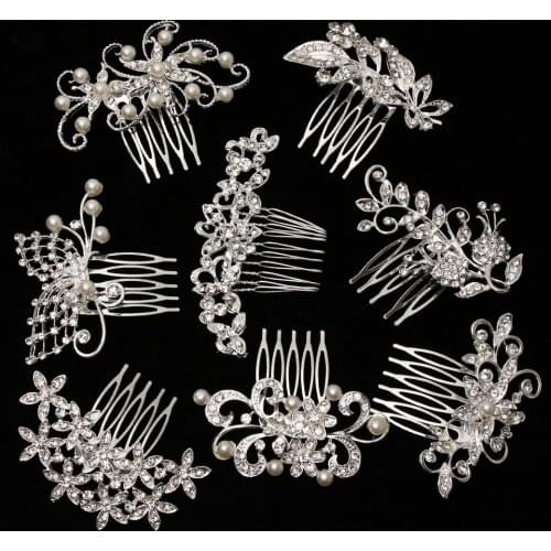New Rhinestone Flower Leaf Bridal Hair Comb for Girls Crystal Hair Ornaments Jewelry Hairpin Headpieces Wedding Hair Accessories