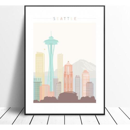 Seattle Skyline Canvas Print Wall Art Poster Picture Modern Minimalist Bedroom Living Room Decoration No Frame