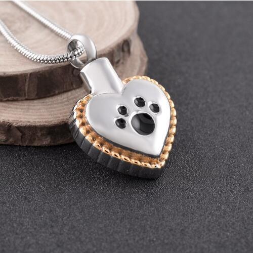 IJD8647 Black Enamel Dog Paw Print In My Heart Cremation Pendant Pet Memorial Urn Jewelry Stainless Steel Keepsake Ashes Jewelry