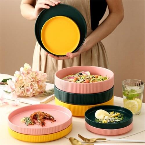 Nordic Ceramic Matte Dinner Plate Round Solid Color Dessert Salad Plate Seasoning Snack Dish Soup Rice Bowl Kitchen Tableware