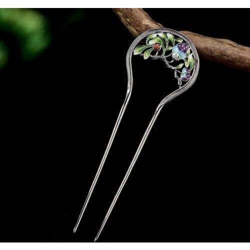 Chinese Hair Fork 925 Sterling Silver Agate Cloisonne Enamel Stick For Hair Accessories Hanfu Peony Flower Fine Jewelry Ancient