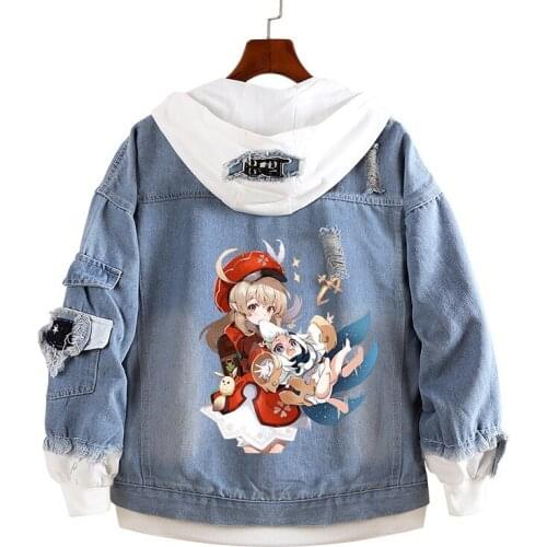 Genshin Impact Costume Jean Klee Cosplay Jacket Blue Adult Casual Hooded Outwear Demin Hoodie for Spring Autumn