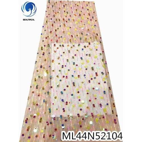 Beautifical French Lace Fabric African Embroidered Tulle Lace Fabric With Sequins Nigerian Lace Fabric For Dress ML44N521