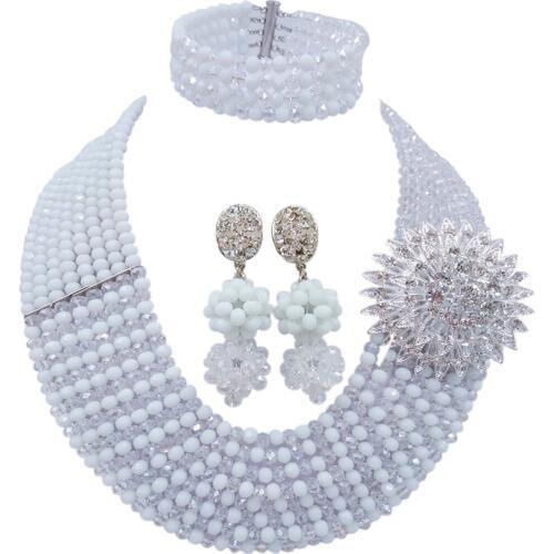 Fashionable White Clear AB African Jewelry Set Nigerian Beads Necklace Crystal Wedding Bridal Jewelry Sets 8JBK12