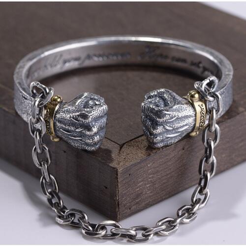 925 sterling silver color Creative Fist Bracelet for Men Bangle Thai silver Double boxing Men Bangle fine jewelry Christmas Gift