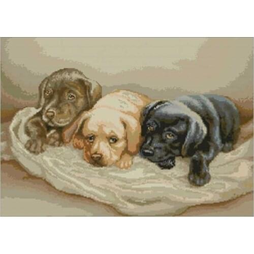 Three cute puppies patterns counted 11CT 14CT 18CT DIY Cross Stitch Sets wholesale Cross-stitch Kits Embroidery Needlework