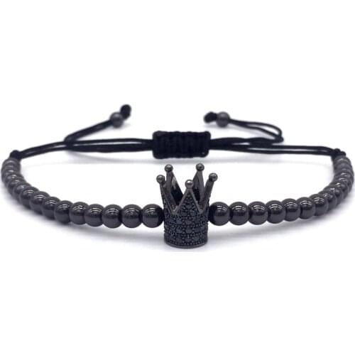 NAIQUBE Top Brand Fashion Imperial Crown Charm Mens Bracelets Micro Pave CZ Beads Trendy Braided Macrame Bracelets