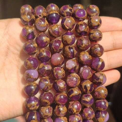 Natural Stones 4/6/8/10/12mm Purple Cloisonne Loose Round Beads for Jewelry Making DIY Bracelet Accessories 15'' Strands