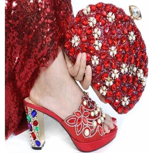 New Arrival Fashion Pearl Woman Shoes And Bag Set Italian Summer Pumps 8.5CM Shoes And Bag Set For Wedding Free Shipping