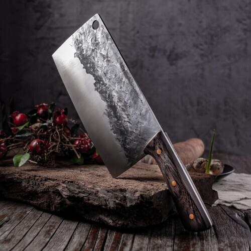 Chop Bone Knife Handmade Forged Kitchen Knife Meat Cleaver Chinese Chef Knife Stainless Steel Knife for Meat Bone Fish Vegetable