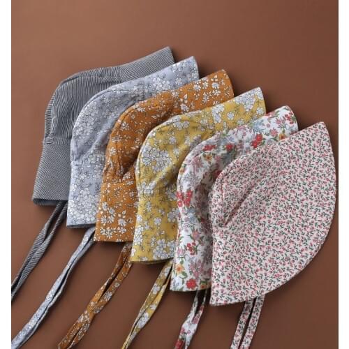 2021 New Unisex Summer Baby Sun Hat Baby Girls Boys Caps Vintage Floral Bonnet Children Kids UV Protection Beach Bucket Hats