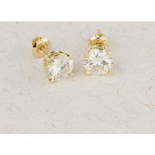 Genuine10K Yellow Gold Screw Back 1.0Carat ctw Test Positive Lab Grown Moissanite Diamond Earrings For Women