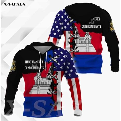 Cambodian National Emblem Skull Country Map Flag 3D All Printed Hoodie Man Women Harajuku Zipper Pullover Sweatshirt Jacket