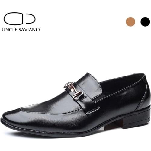 Uncle Saviano Solid Loafers Dress Man Shoes Formal Office Style Lace-Up Shoe Fashion Designer Handmade Genuine Leather Men Shoes