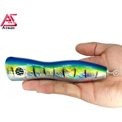 AS Popper Lure Fishing StickBaits BKK Treble Hooks 75g120g Top Water Wooden GT Tuna Trolling Lure Pencil Boat Fishing Swimbait