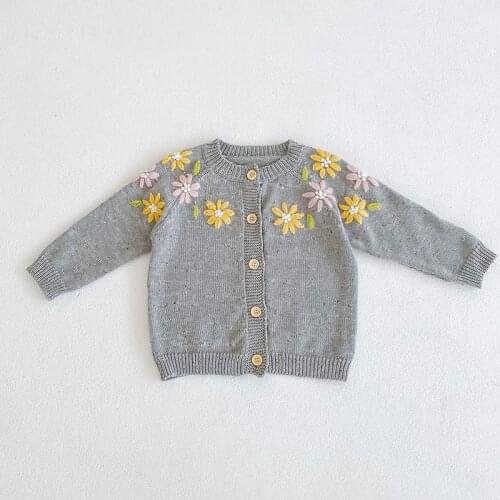 Newborn Baby Girls Knitting Cardigan Floral Embroidery Handmade Sweater Spring Autumn Infant Baby Girl Knitting Coat