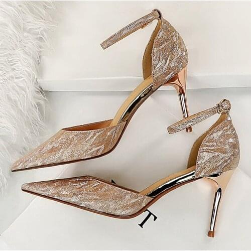 New Women 7cm 9.5cm High Heels Glitter Sandals Lady Stripper Sequins Fetish Elegant Strap Sandles Wedding Bridal Prom Shoes