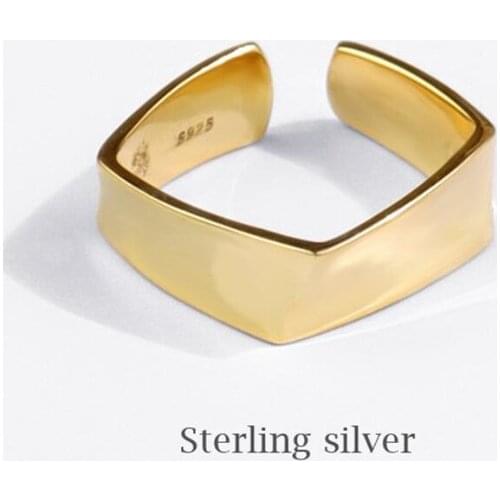 Sole Memory Geometric Simple Square 925 Sterling Silver Female Resizable Opening Rings SRI809