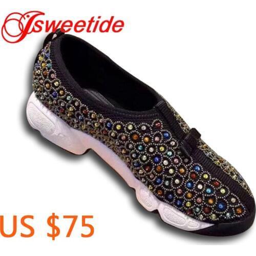 Women Loafers shoes Arrivals fashion tenis feminino light breathable mesh Round beaded embroidered running shoe casual sneakers
