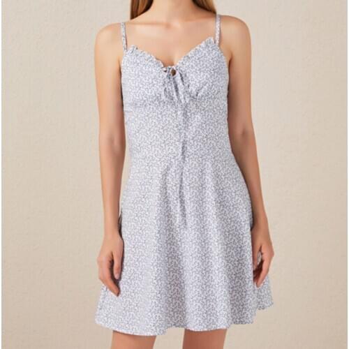 2020 Summer New V Neck Elegant Sexy Floral Print Tie Front Mini Dress Fashion Women Spaghetti Strap Floral Print Dress Casual