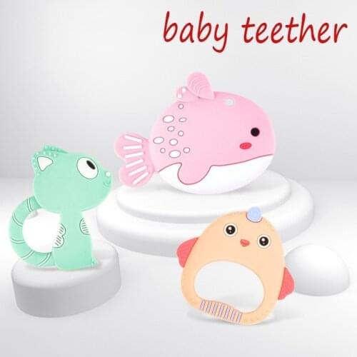 1PC Food Grade Silicone Teethers DIY Cartoon Cat Bird Baby Ring Teether Infant Chew Charms Kids Teething Gift Toddler Toys